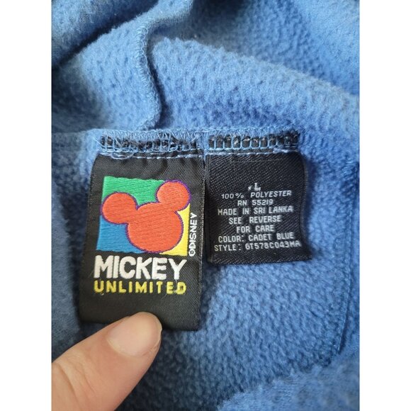VTG Mickey Unlimited Cadet Blue Pullover Hoodie Sweater Size L Juniors Polyester - Picture 5 of 5